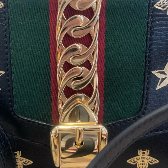 Gucci Sylvie Bee Star Medium Black Leather Extra Ribbon Strap Mint condition - Picture 9 of 14